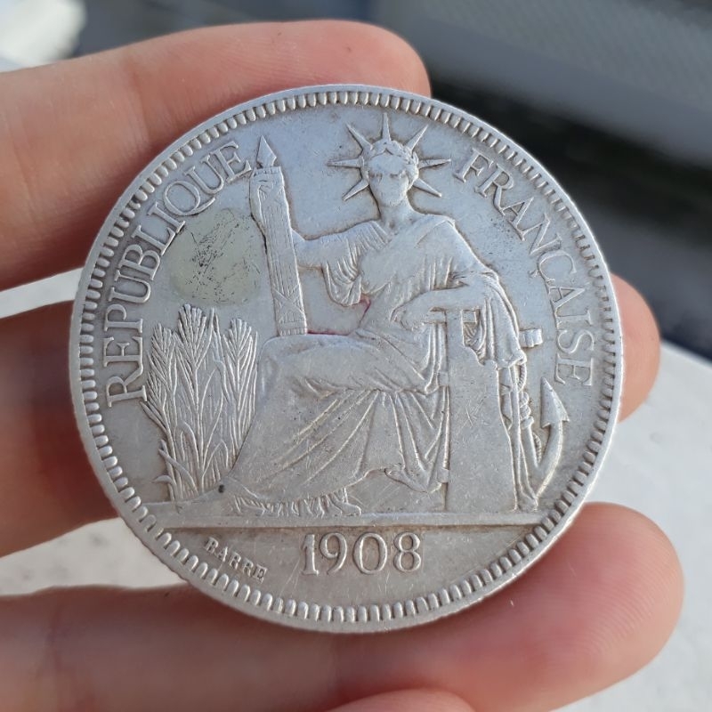 Đồng Bạc Đông Dương 1 Piastre năm 1908 – Chuẩn bạc chuẩn cổ đúc thời Pháp