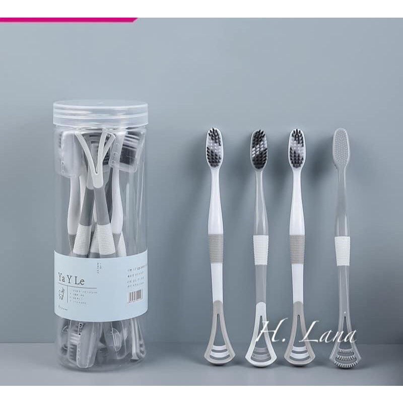 Hộp 8 Bàn Chải Đánh Răng 2 Đầu Kèm Cạo Lưỡi