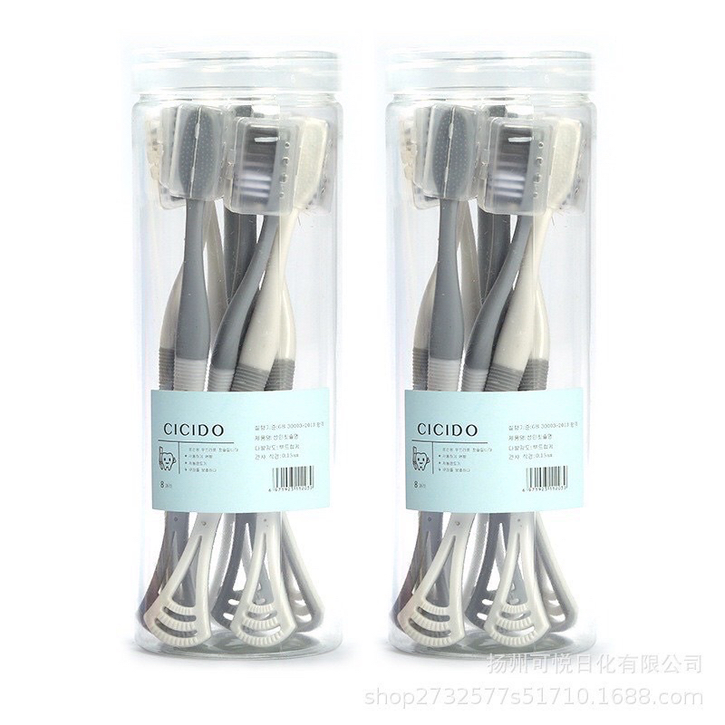 Hộp 8 Bàn Chải Đánh Răng 2 Đầu Kèm Cạo Lưỡi