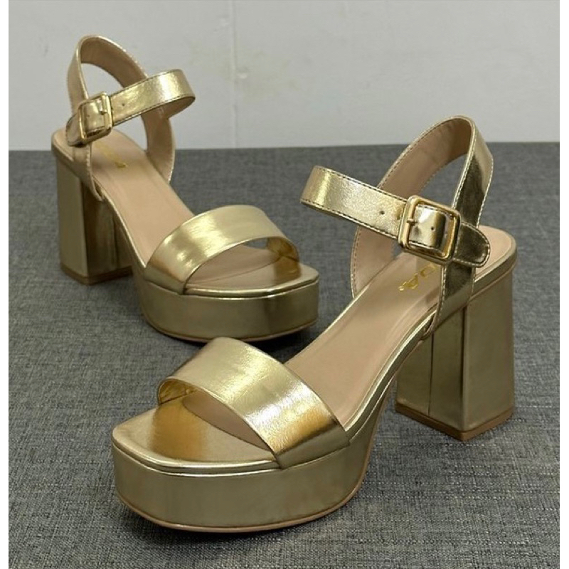 ORDER 🍂 Giày quai ngang nhũ vàng gót trụ 10cm 35-41 xuất Âu