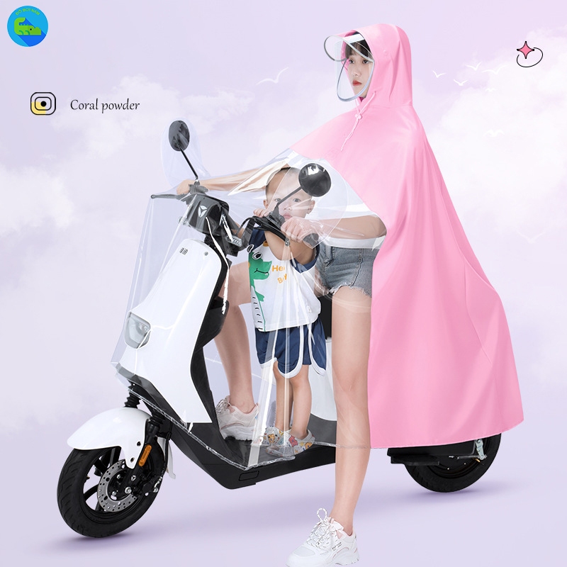 Áo mưa trùm dùng cho mẹ và bé, kính chống mưa hắt, dài đến gót chân