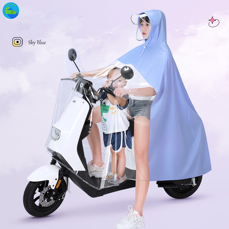 Áo mưa trùm dùng cho mẹ và bé, kính chống mưa hắt, dài đến gót chân