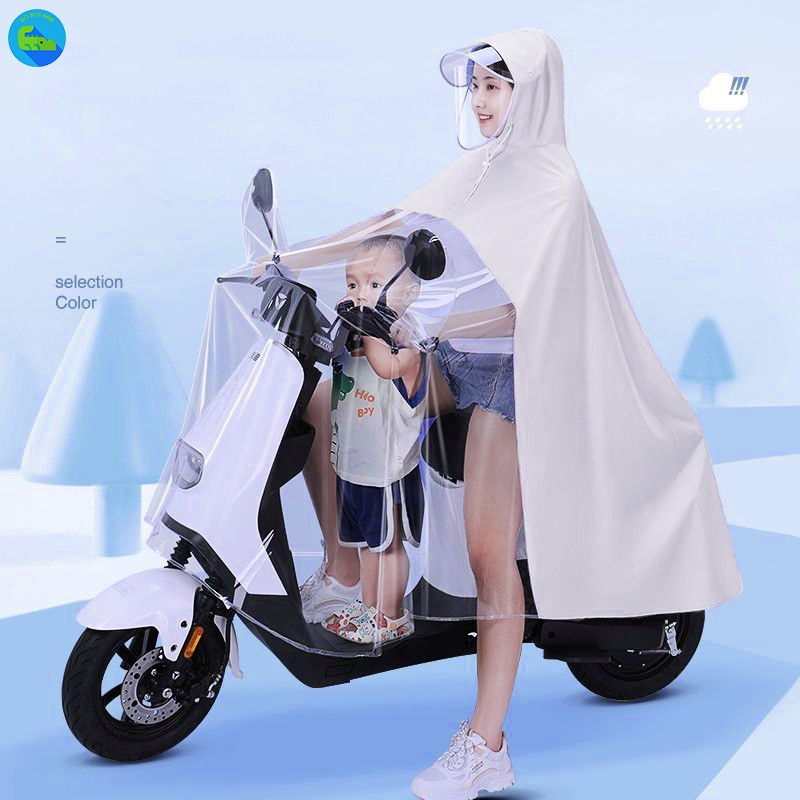 Áo mưa trùm dùng cho mẹ và bé, kính chống mưa hắt, dài đến gót chân