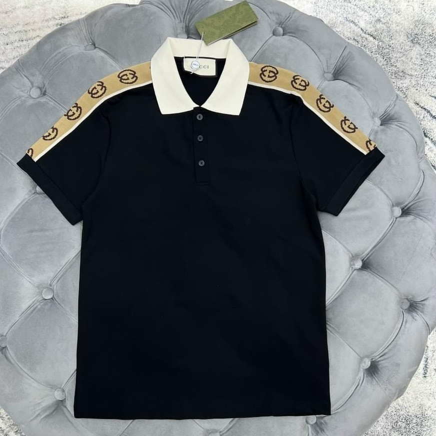 Áo thun polo nam tay ngắn họa tiết phối viền mẫu mới thời trang cao cấp phong cách