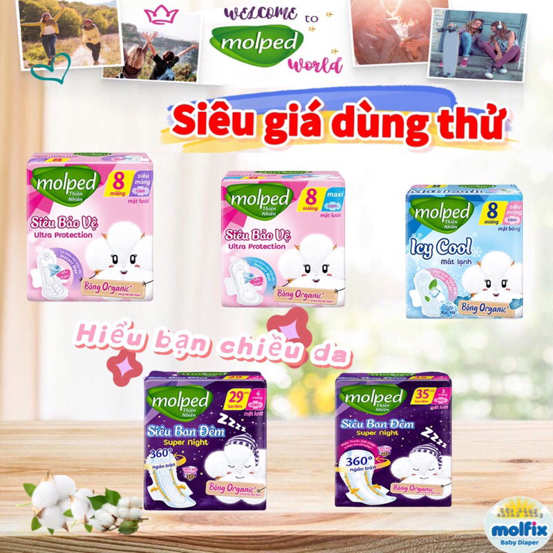 Băng vệ sinh MOLPED Bông Organic Tự nhiên mềm mại siêu thấm