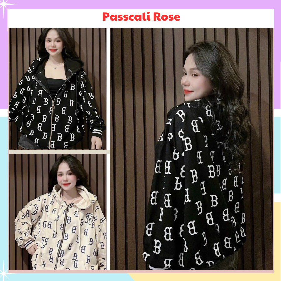 Áo khoác nỉ hoodie nữ forrm dáng rộng họa tiết full chữ B đẹp