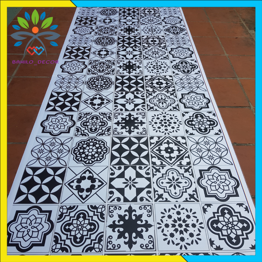 Giấy dán bếp dán trang trí in hình gạch bông cách nước, chất liệu decal PVC, kích thước 0.6m x 1.0m mỗi miếng