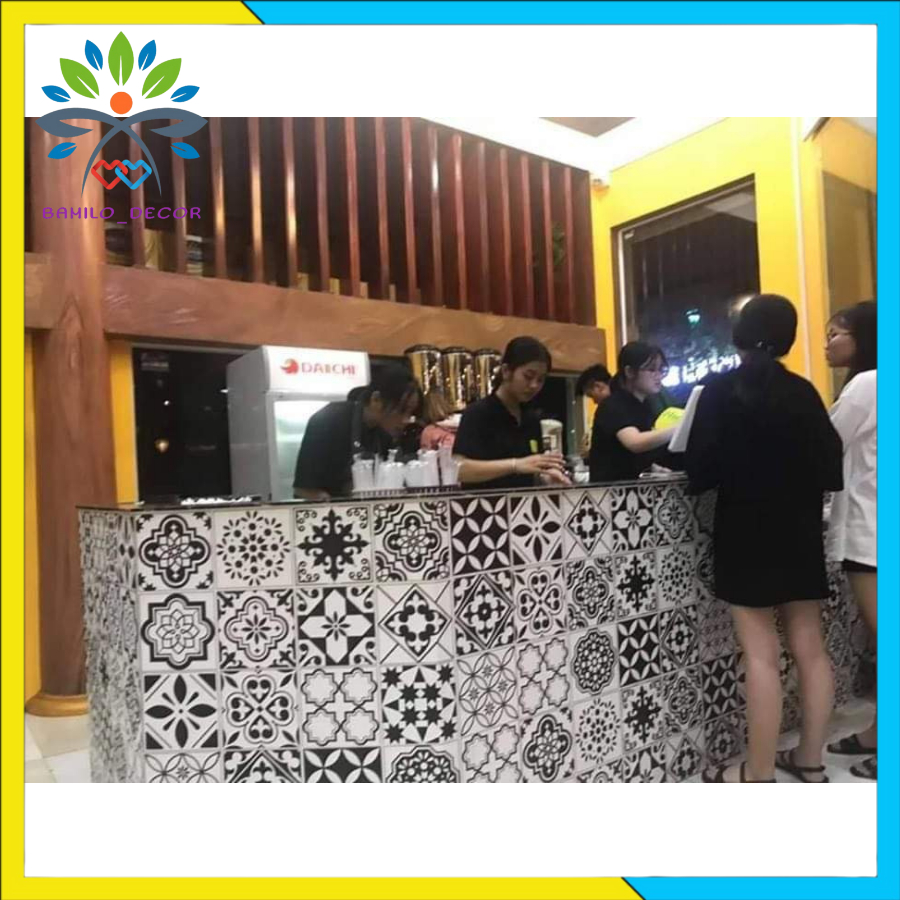 Giấy dán bếp dán trang trí in hình gạch bông cách nước, chất liệu decal PVC, kích thước 0.6m x 1.0m mỗi miếng