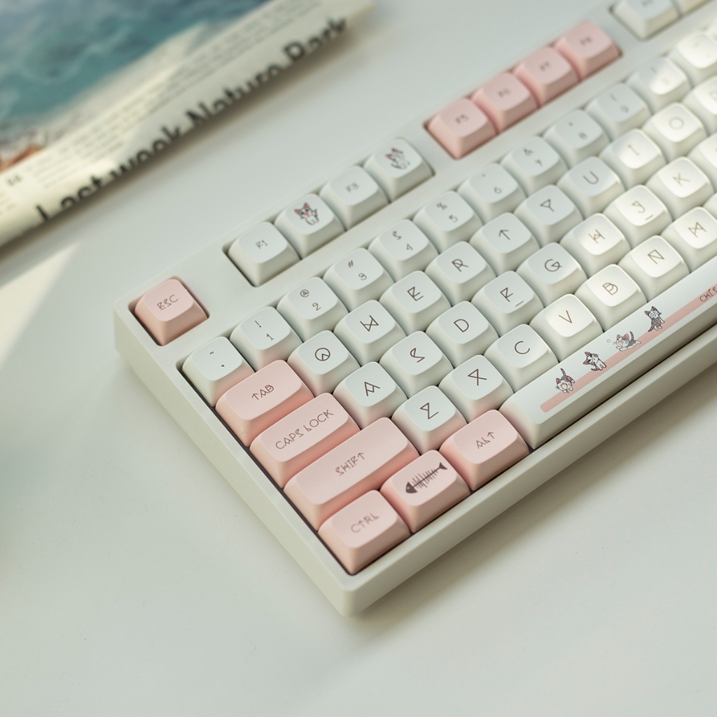 136 nút bàn phím cơ Cheese Cat mèo chi, nhựa PBT dày 1,5mm in Dyesub, Keycap Profile XDA | HYPERKEEB