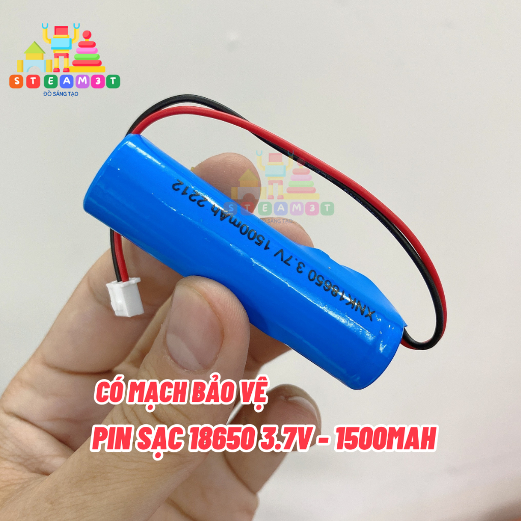 Pin Sạc 3.7V 1500mA lithium 18650 đầu phẳng có dây và tấm bảo vệ - LK0553