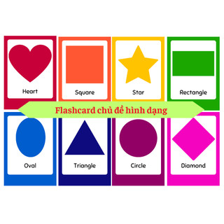 Bộ 8 thẻ học ép plastic chủ đề hình dạng flashcard shapes size A5 giáo cụ dạy học tiếng anh