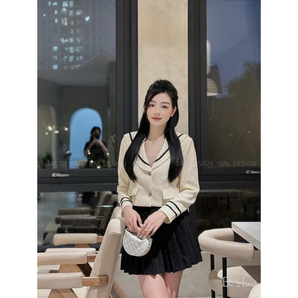 Set áo dạ kèm chân váy dập ly thu đông, tiểu thư