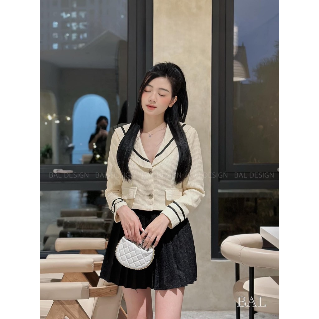 Set áo dạ kèm chân váy dập ly thu đông, tiểu thư