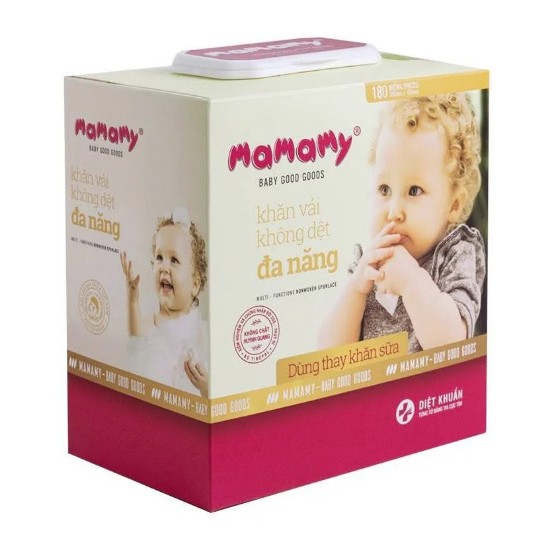 Khăn vải khô đa năng Mamamy 180 tờ có nắp