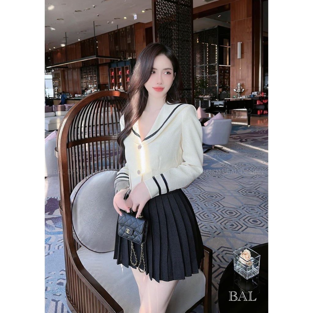 Set áo dạ kèm chân váy dập ly thu đông, tiểu thư