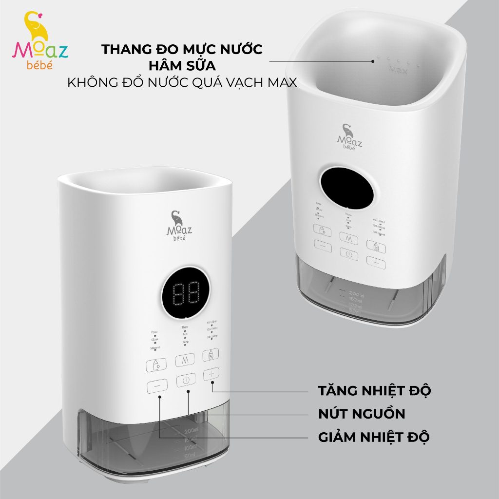 Máy hâm sữa Moazbebe siêu tốc MB-033 màu Trắng - 500W - MHA14800201