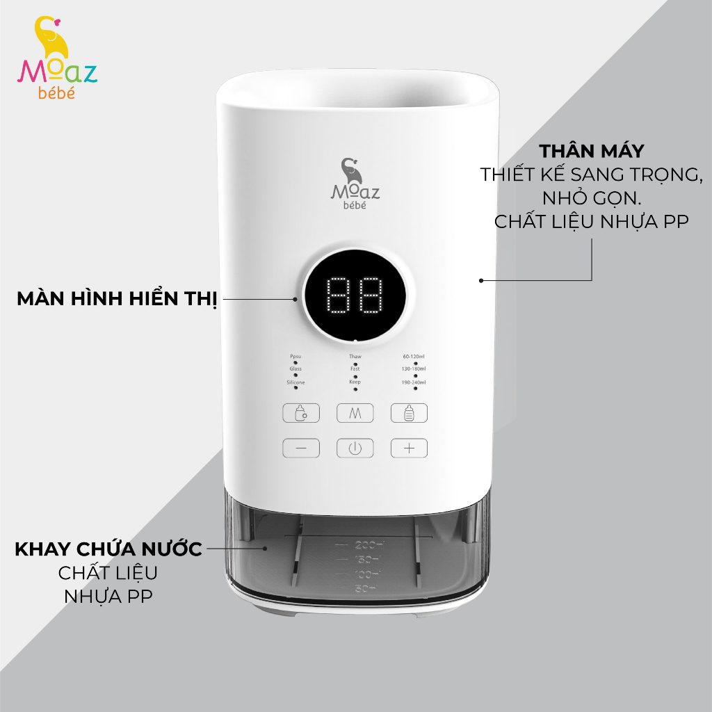 Máy hâm sữa Moazbebe siêu tốc MB-033 màu Trắng - 500W - MHA14800201