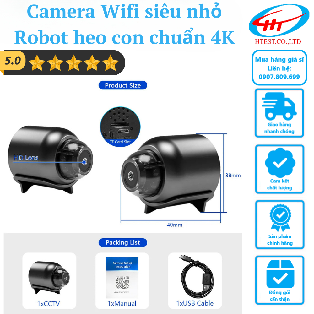 Camera Wifi Yoosee ROBOT HEO CON chuẩn 4K (App HDcam, có sách hướng dẫn, cáp Sạc, chưa có Dock Sạc) - Hàng chính hãng