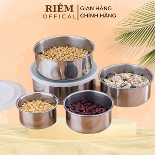 Hộp Inox Thố Inox Có Nắp Đậy Bộ Thố 5 Món Đựng Thực Phẩn Inox 304 Chống Gỉ Sét Tiết Kiệm Không Gian Tiện Lợi RIEM