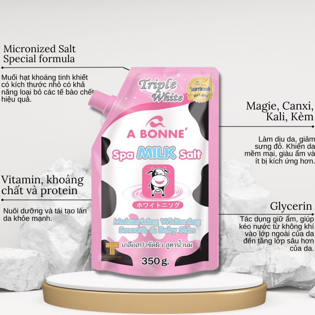 Muối Tắm Sữa Bò - Tẩy Tế Bào Da Chết Body Cơ Thể A Bonne Trắng Sáng Mềm Da Dưỡng Ẩm Spa Milk Salt Thái Lan 350gr
