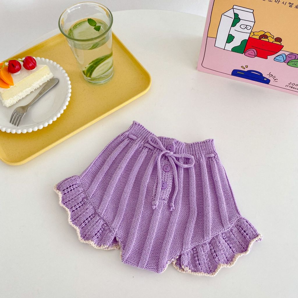 Set Len Be Tím cổ thêu hoa cho bé gái
