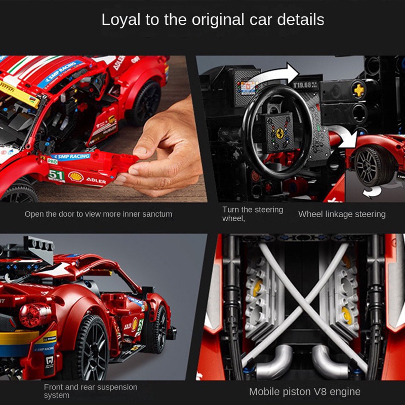 Mô hình lắp ráp Technic siêu xe Ferrari 488 GTE tỉ lệ 1:10