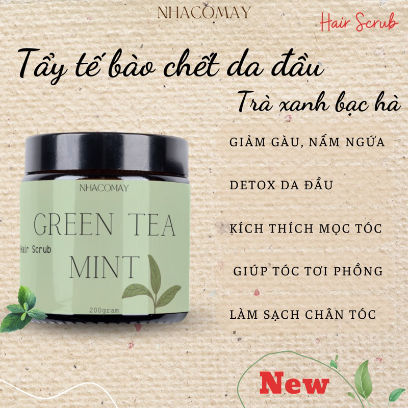 Tẩy tế bào chết da đầu Trà xanh bạc hà Nhà cô Mây - Sạch gàu, detox, giảm dầu, giảm ngứa, tơi phồng tóc, làm sạch tóc.