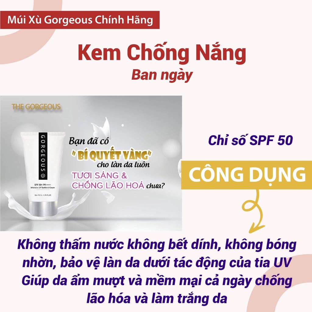 Kem Chống Nắng GORGEOUS MÚI XÙ Chính Hãng 50g - 100g Giảm Giá + Khuyến Mãi Lớn Dịp Này