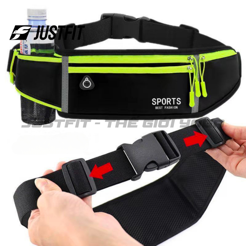 JUSTFIT Đai chạy bộ CB02, có phản quang, có túi đựng bình nước, điện thoại