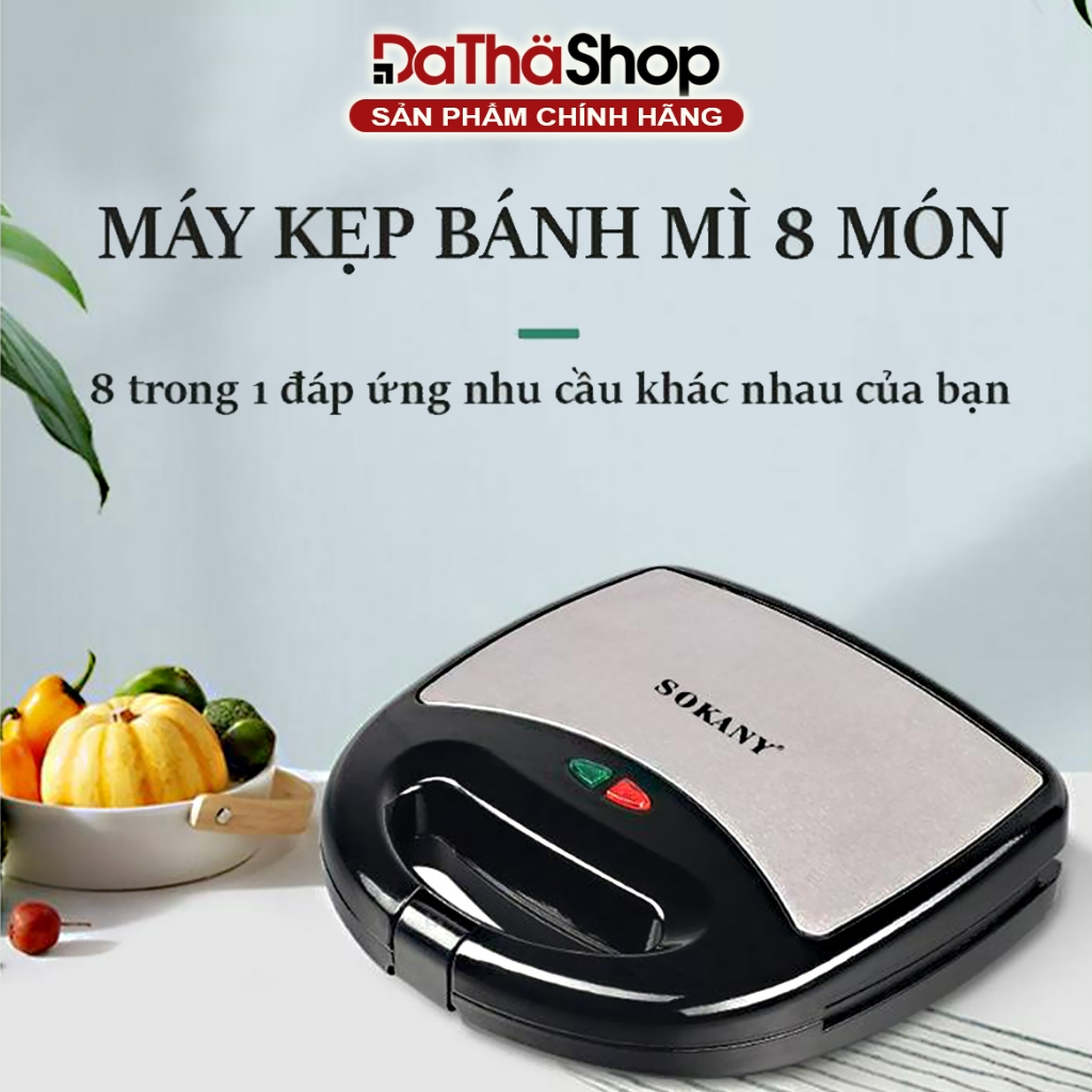 Máy Kẹp Bánh Mì SOKANY 8 Khay Chống Dính Tốt, Công Suất Lớn Tới 800W Giúp Máy Nướng Bánh Nhanh Chóng