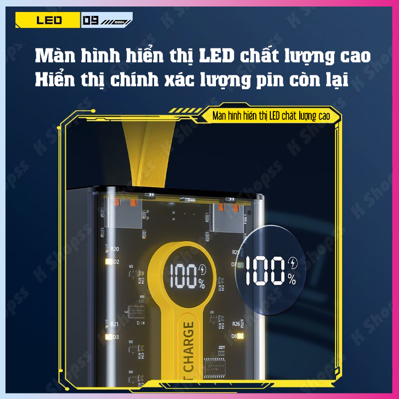 Sạc Dự Phòng 20000mAh - 66W sạc siêu nhanh, Có Màn Hình Hiển Thị, 2 Cổng USB, 1 Cổng Sạc Nhanh TypeC