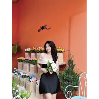 Đầm Tafta Màu Đen Bẹt Vai lật Trắng Đính Kèm Nơ Lưng To Sau Lưng ,  váy đi tiệc siêu xinh hot