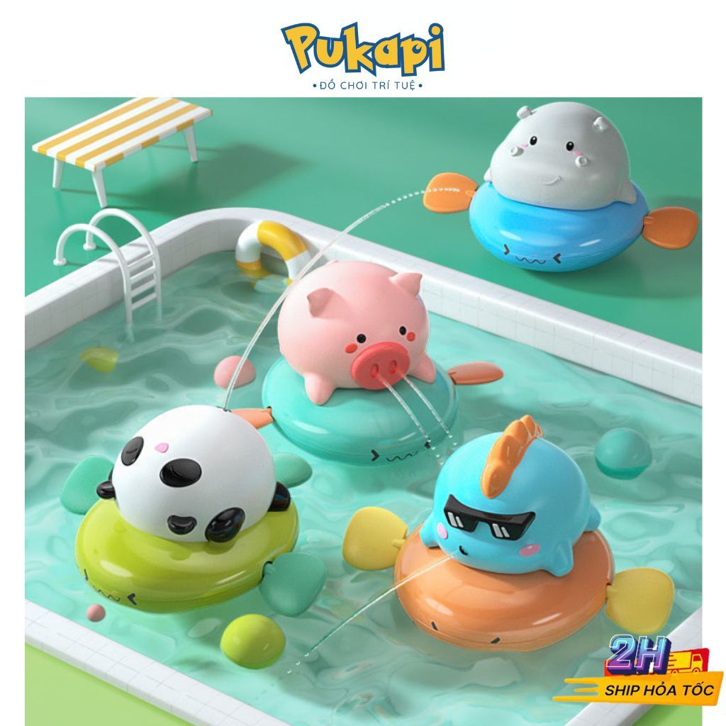 Đồ Chơi Nhà Tắm Bể Bơi Đồ Chơi Bơi Trong Nước Lợn Phun Nước, Bò Chèo Thuyền, Vịt Vặn Cót Rùa - Đồ Chơi Cho Bé PUKAPI