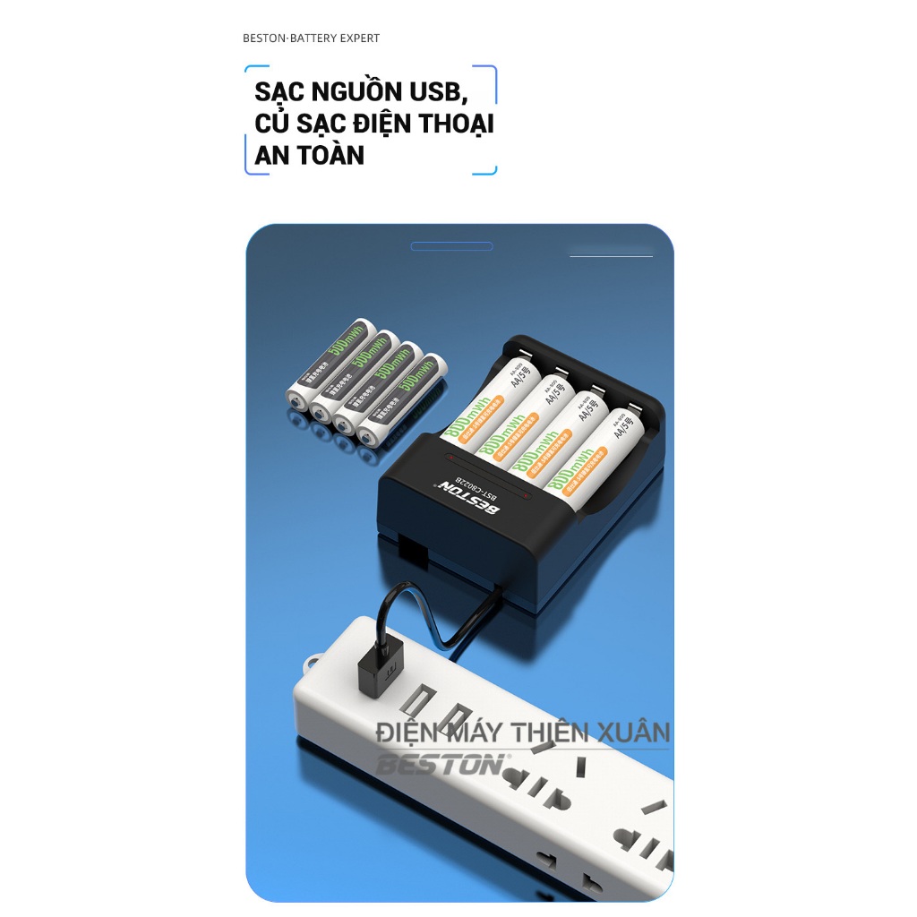 Bộ Pin Sạc AA AAA Beston C8022B Dùng Cho Micro, đèn pin, chuột máy tính