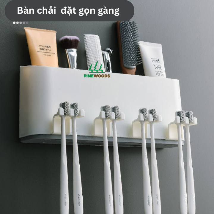Kệ Để Bàn Chải Kem Đánh Răng , Bộ nhả kem đánh răng tự động nhà tắm 2,3 cốc thông minh  không khoan tường cao cấp