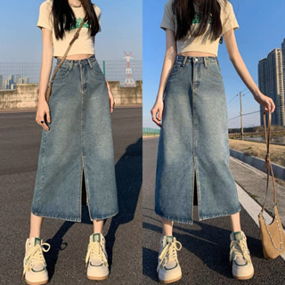 Chân váy jean dáng dài 7 tấc bigsize nữ xẻ tà phom cá tính che khuyết điểm chân kiểu dáng hot trend V5