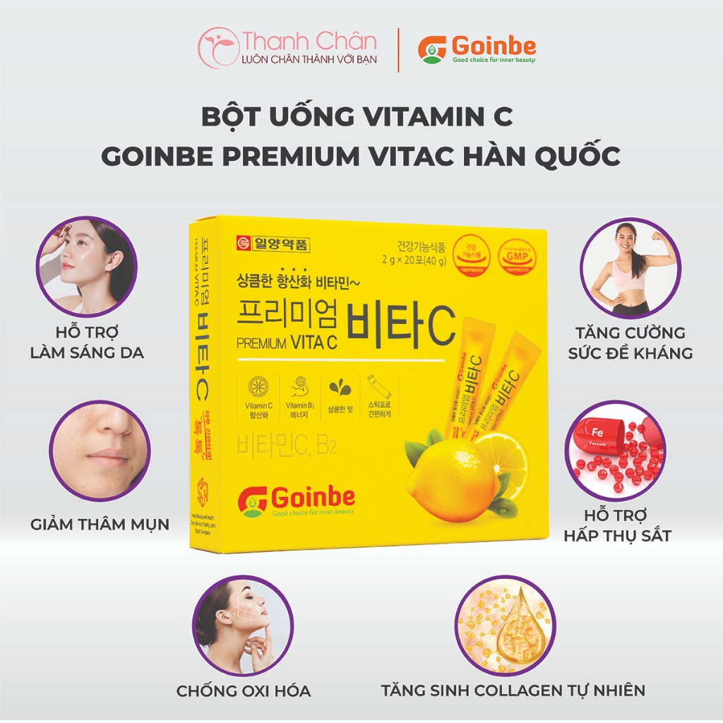 Bột uống Vitamin C Goinbe Premium Vita C, Tăng Sức Đề Kháng, Cải Thiện Da