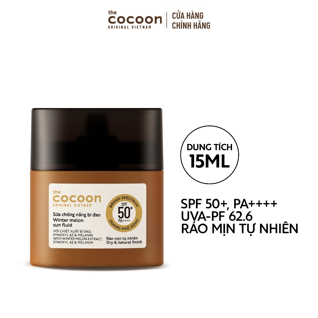 MINI SIZE - Sữa chống nắng bí đao quang phổ rộng, bảo vệ rất cao SPF 50+, PA++++, UVA – PF 62.6 Cocoon 15ml