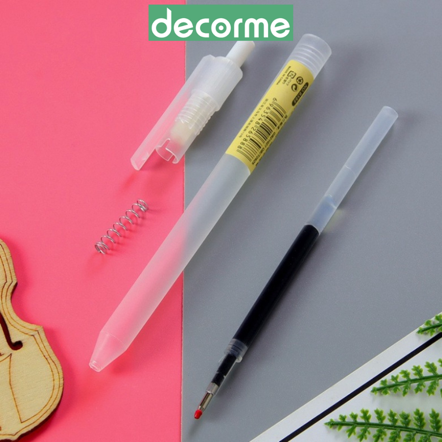 Bút gel bấm Baijin Dupe Muji mực đen 0.5mm DecorMe Bút gel bấm mực đen xanh đỏ ngòi 0.5