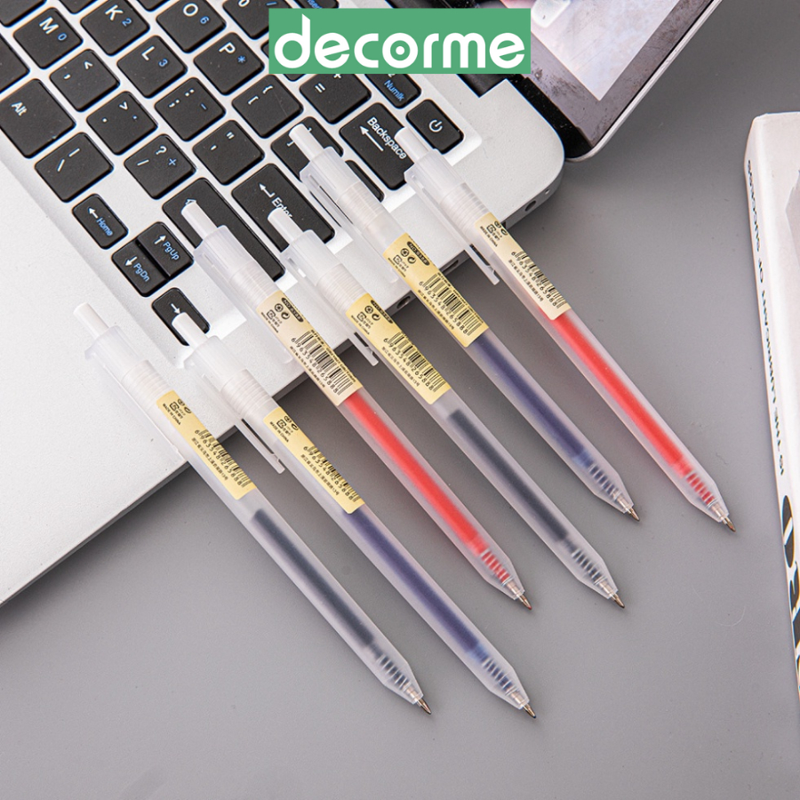 Bút gel bấm Baijin Dupe Muji mực đen 0.5mm DecorMe Bút gel bấm mực đen xanh đỏ ngòi 0.5