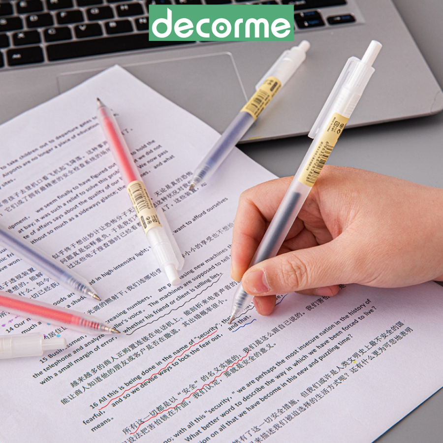 Bút gel bấm Baijin Dupe Muji mực đen 0.5mm DecorMe Bút gel bấm mực đen xanh đỏ ngòi 0.5