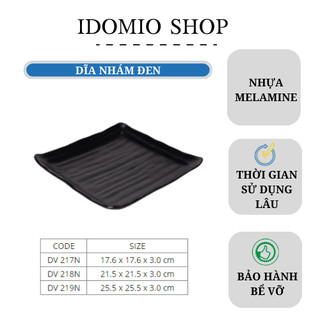 Dĩa Nhựa Melamine Vuông Nhám Đen