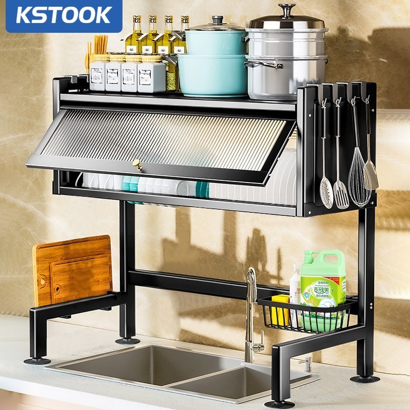 Kệ Úp Chén Bát Đũa Trên Bồn Rửa Đa Năng Có Nắp Đậy 85cm, 95cm Sơn Tĩnh Điện