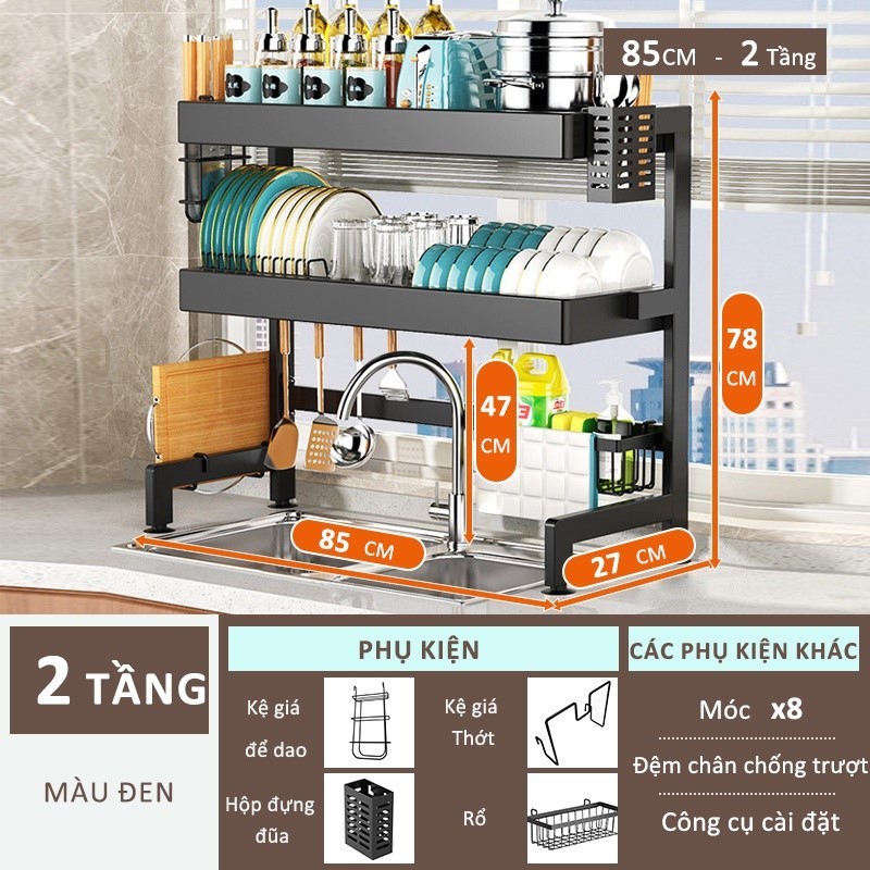 Kệ Úp Chén Bát Đũa Trên Bồn Rửa Đa Năng Có Nắp Đậy 85cm, 95cm Sơn Tĩnh Điện