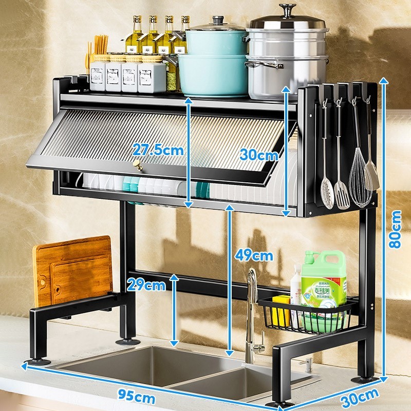 Kệ Úp Chén Bát Đũa Trên Bồn Rửa Đa Năng Có Nắp Đậy 85cm, 95cm Sơn Tĩnh Điện