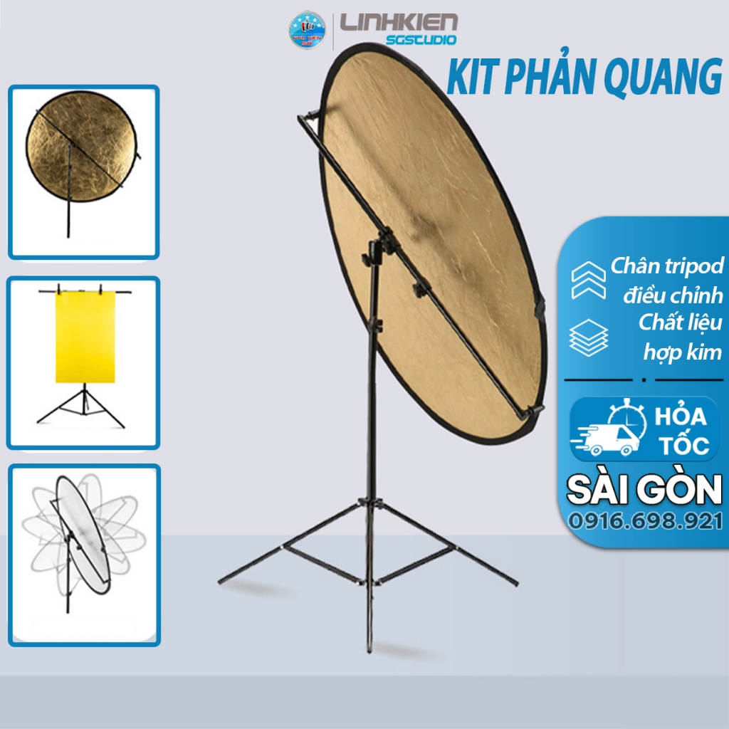 Bộ kit hắt sáng chân cao tối đa 2m tay treo ngang điều chỉnh được tấm phản quang 110cm màu bạc