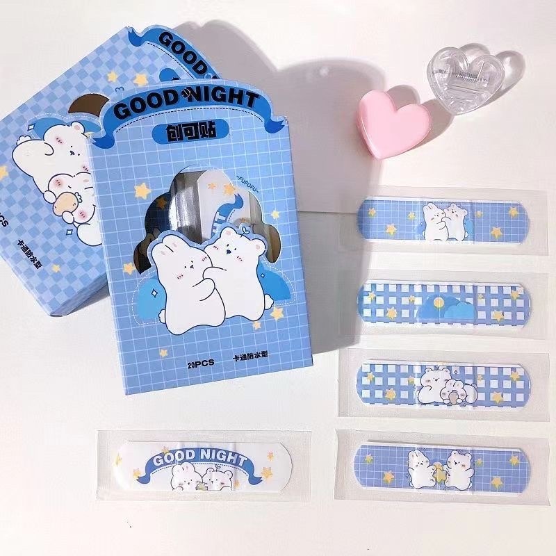 BĂNG CÁ NHÂN IN HÌNH GẤU GOOD NIGHT MÀU XANH dễ thương cho bé 20 MIẾNG / HỘP 7.2 x 1.9 cm