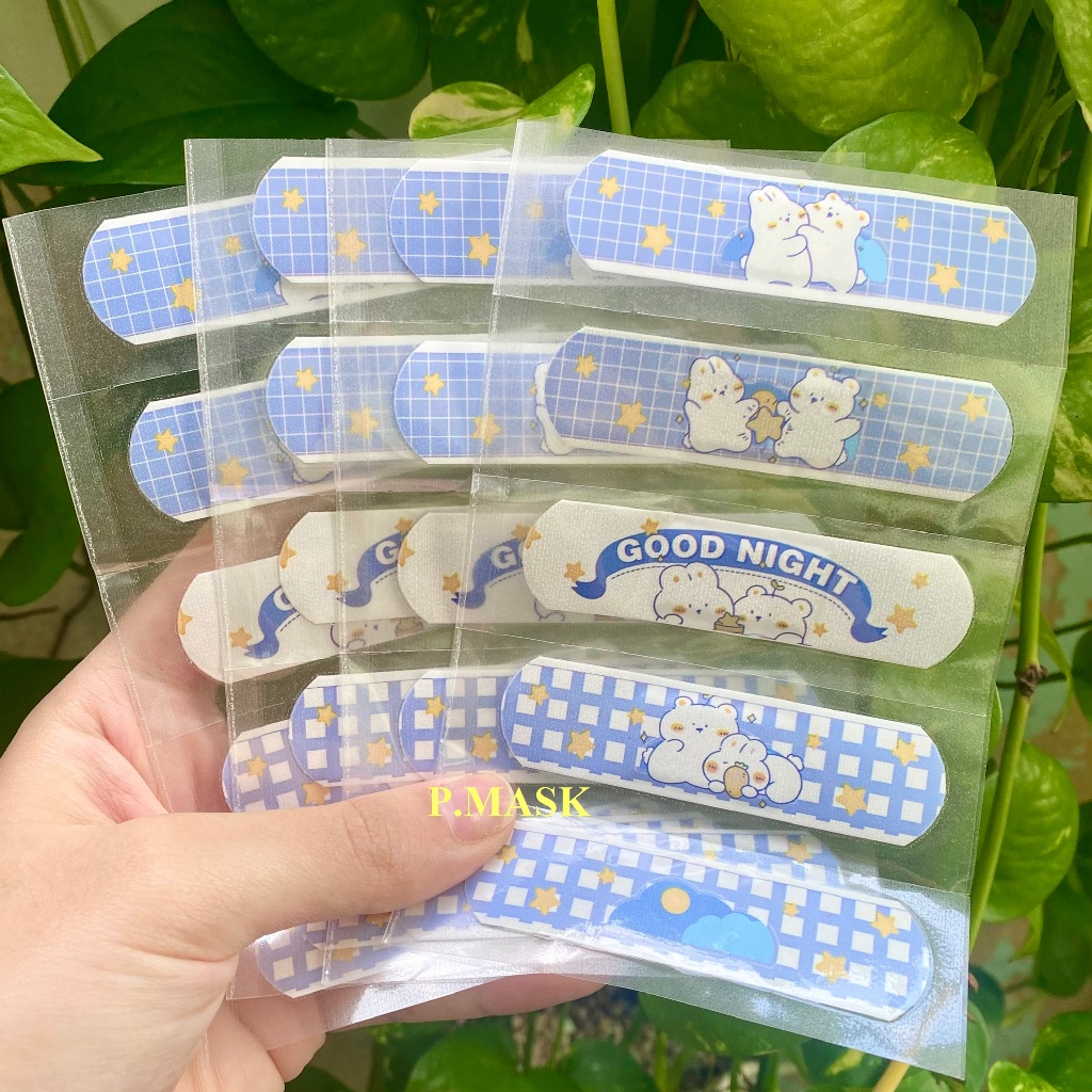 BĂNG CÁ NHÂN IN HÌNH GẤU GOOD NIGHT MÀU XANH dễ thương cho bé 20 MIẾNG / HỘP 7.2 x 1.9 cm