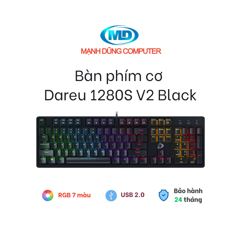 Bàn Phím Cơ DAREU 1280s V2 Black | Blue switch | Chính hãng bảo hành 24 Tháng