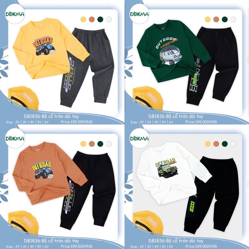 Bộ dài tay bé trai cotton mỏng Dokma 2-6Y mã DB1836